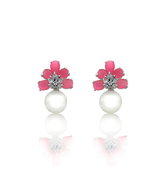 Flower Drop Pearl Earrings